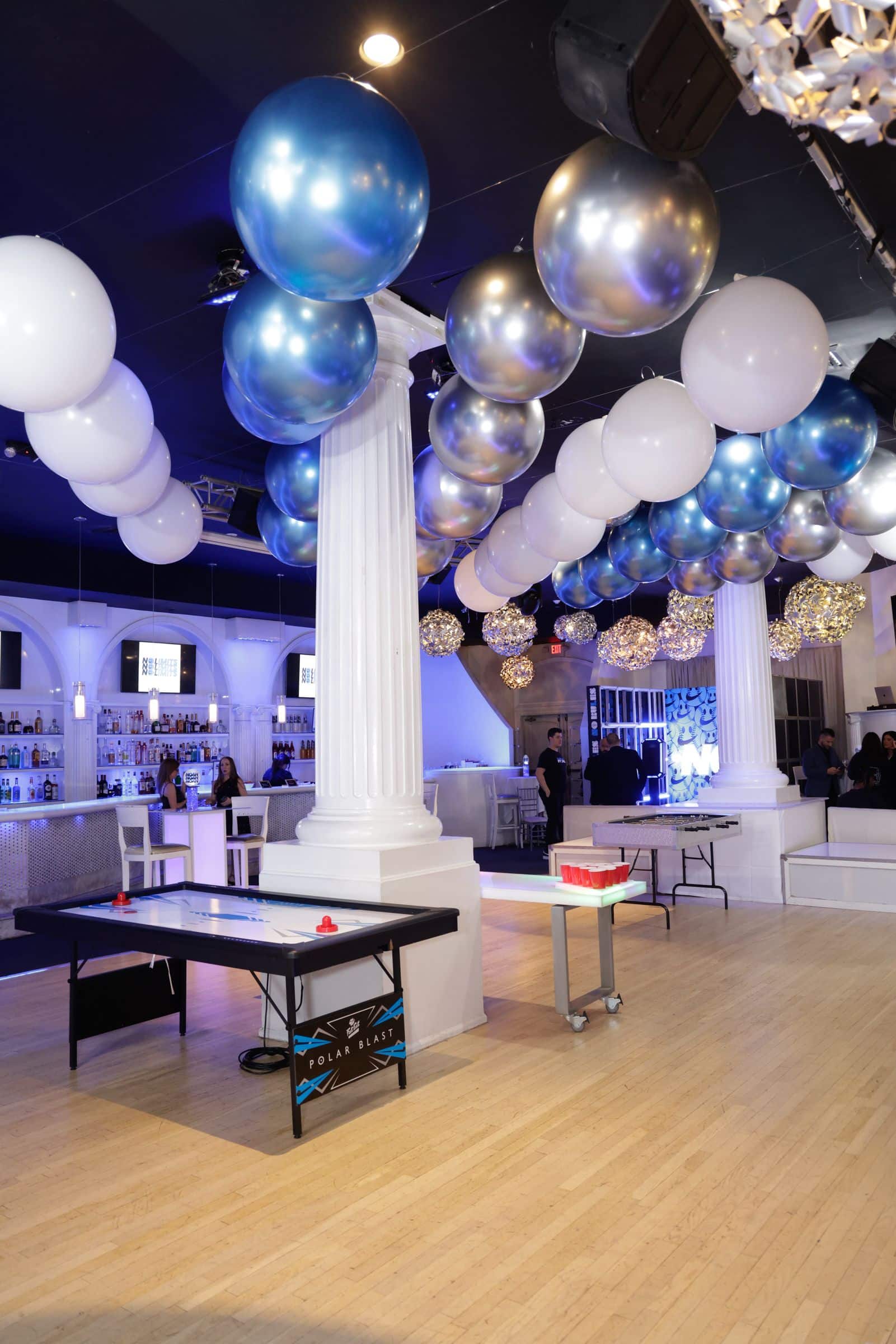 Blue and Silver Metallic Ceiling Decor