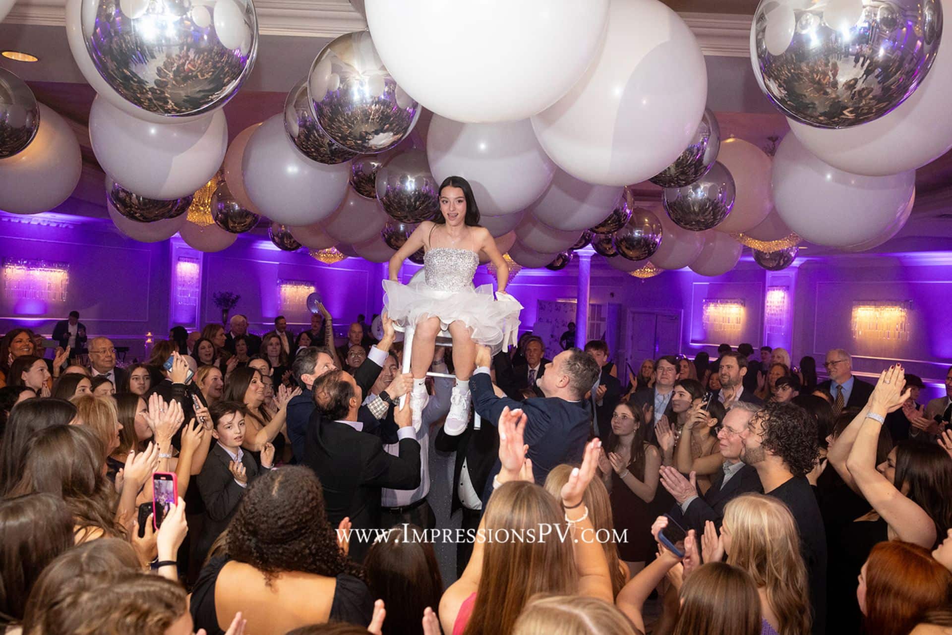 Ceiling Balloons Over Dance Floor for Bat Mitzvah