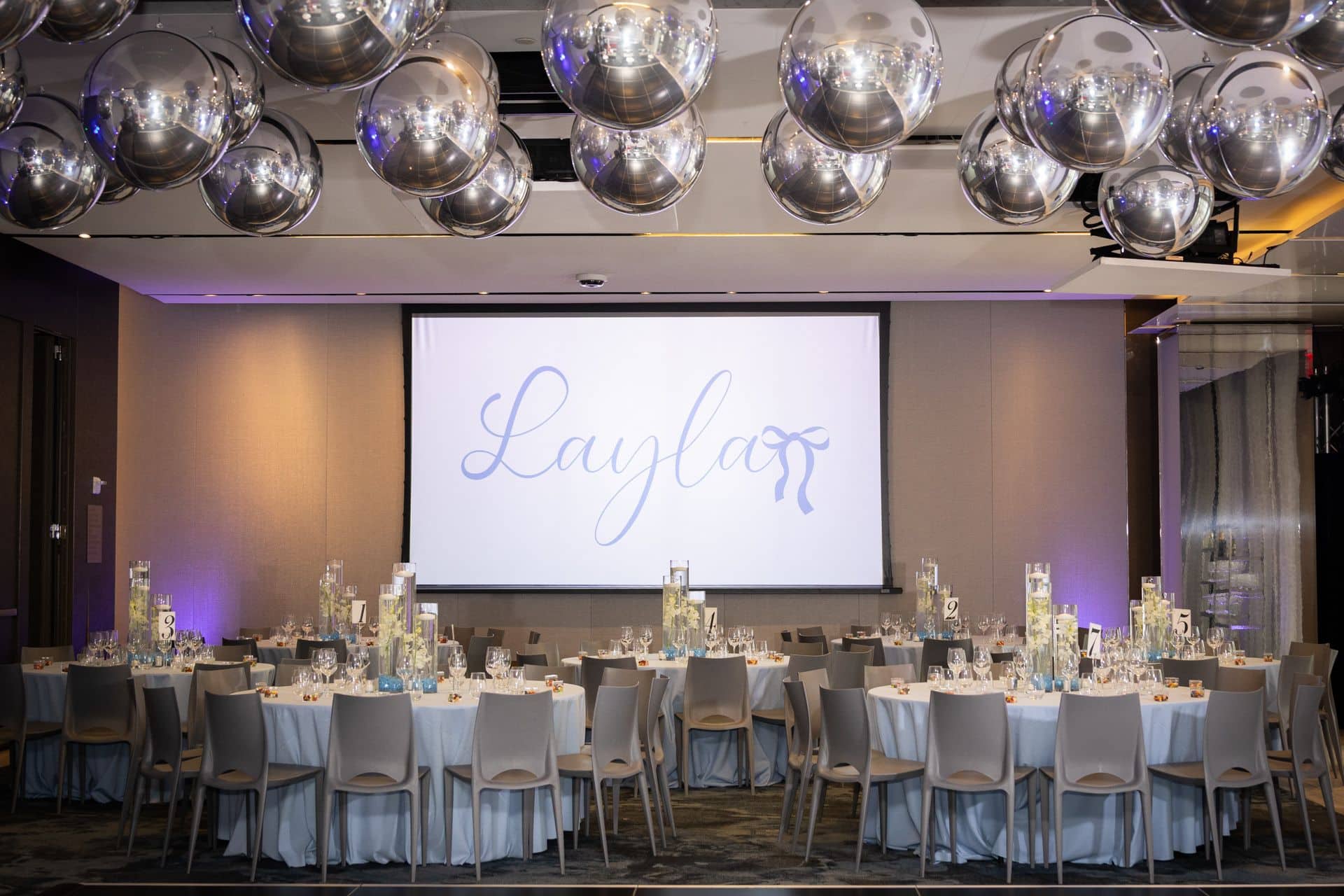 Metallic Orbs Ceiling Decor for Bat Mitzvah