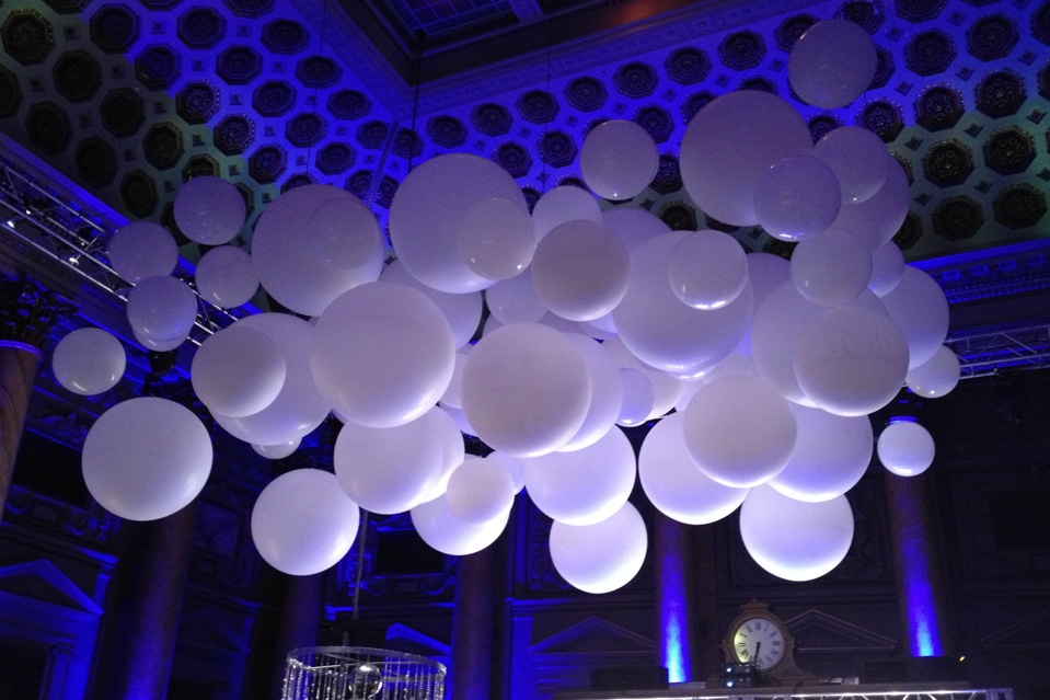 3 Foot, 4 Foot and 5 Foot Balloons Hanging over Dance Floor