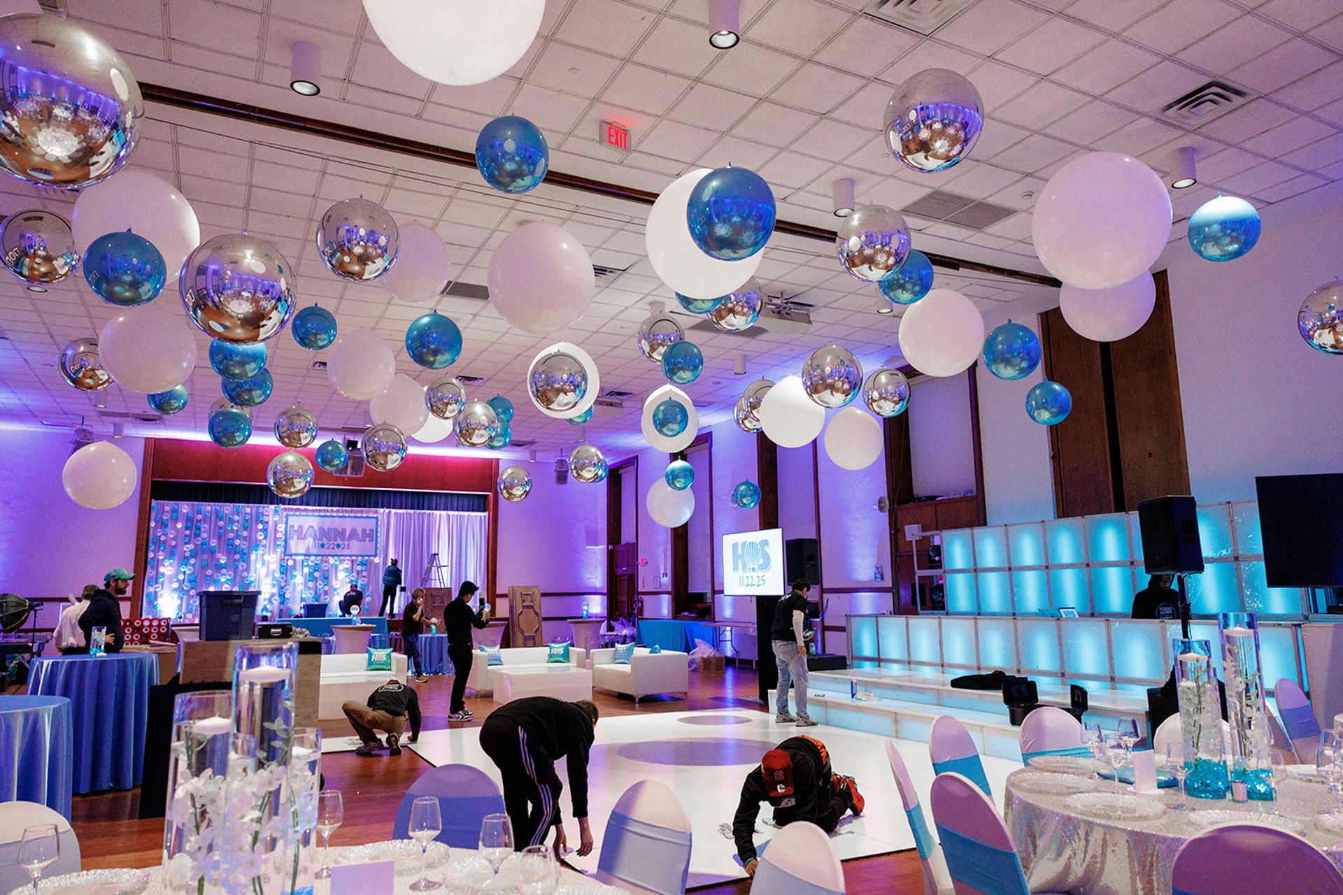 Mixed Latex & Metallic Balloon Ceiling Installation for a Beach Theme Bat Mitzvah at TIC