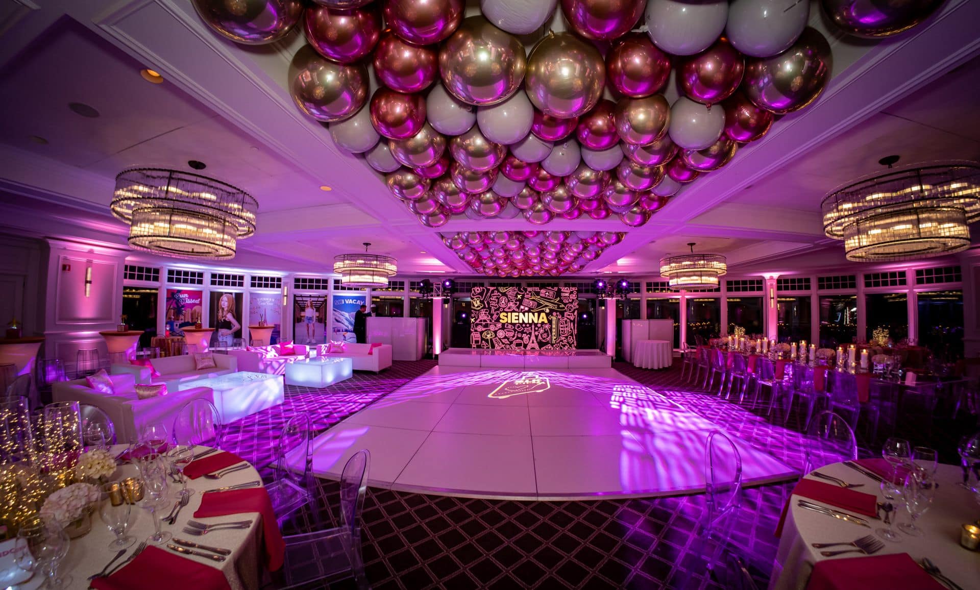 Gold and White Orbs Ceiling Treatment for Bat Mitzvah