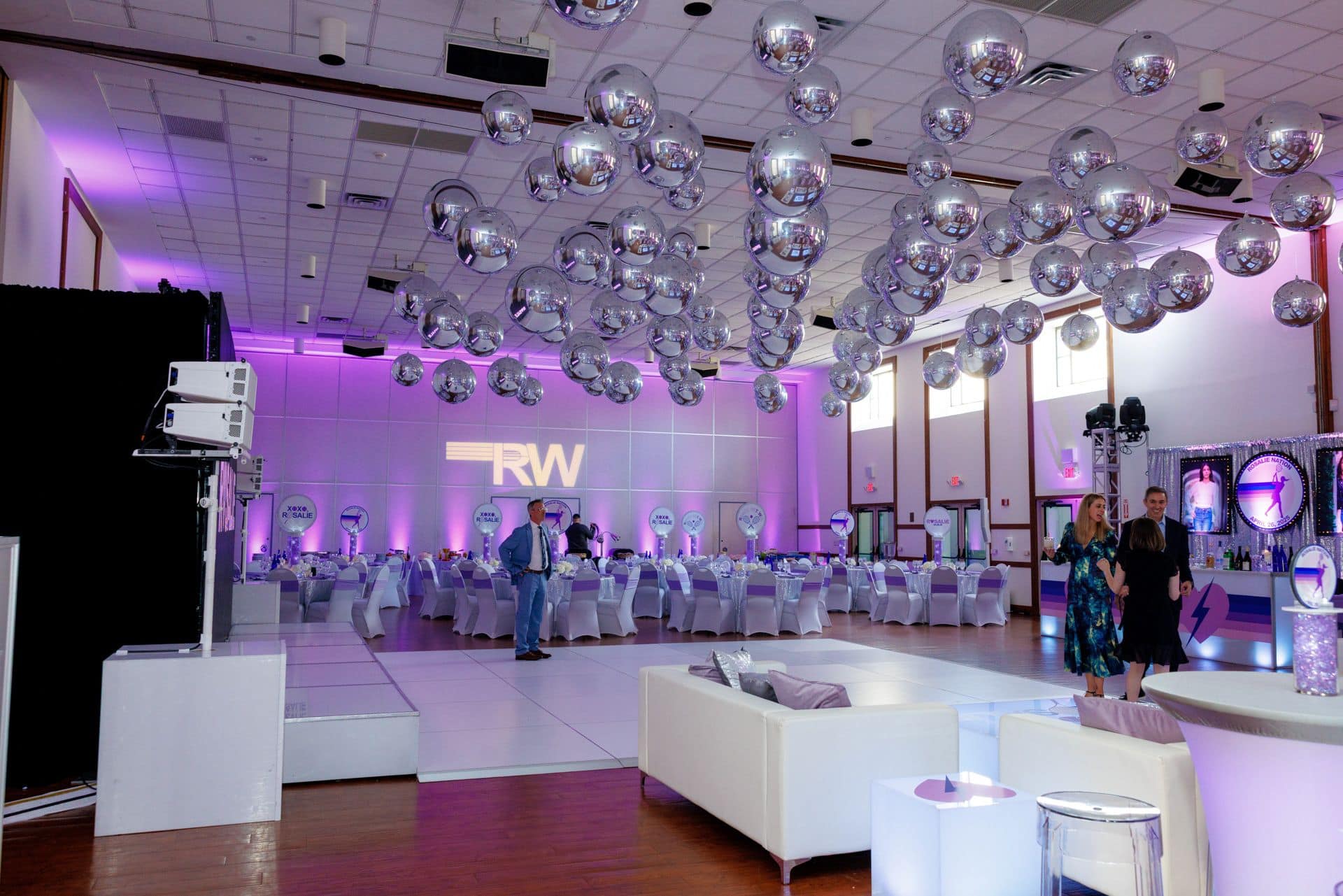 Silver Metallic Orbs Ceiling Decor Over Dance Floor at TIC