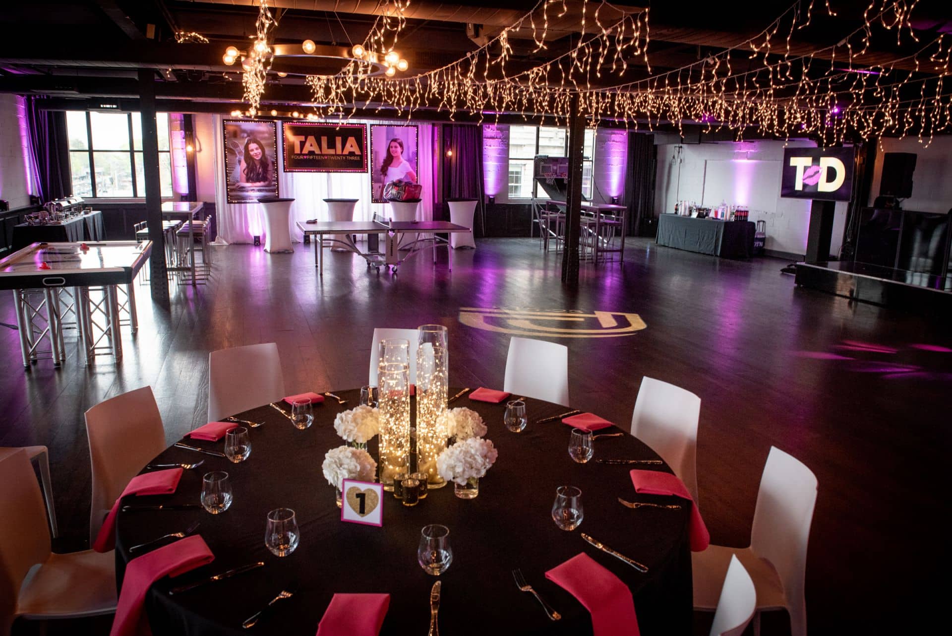 Custom Ceiling Treatment of LED String Lights for Bat Mitzvah at Hudson Loft