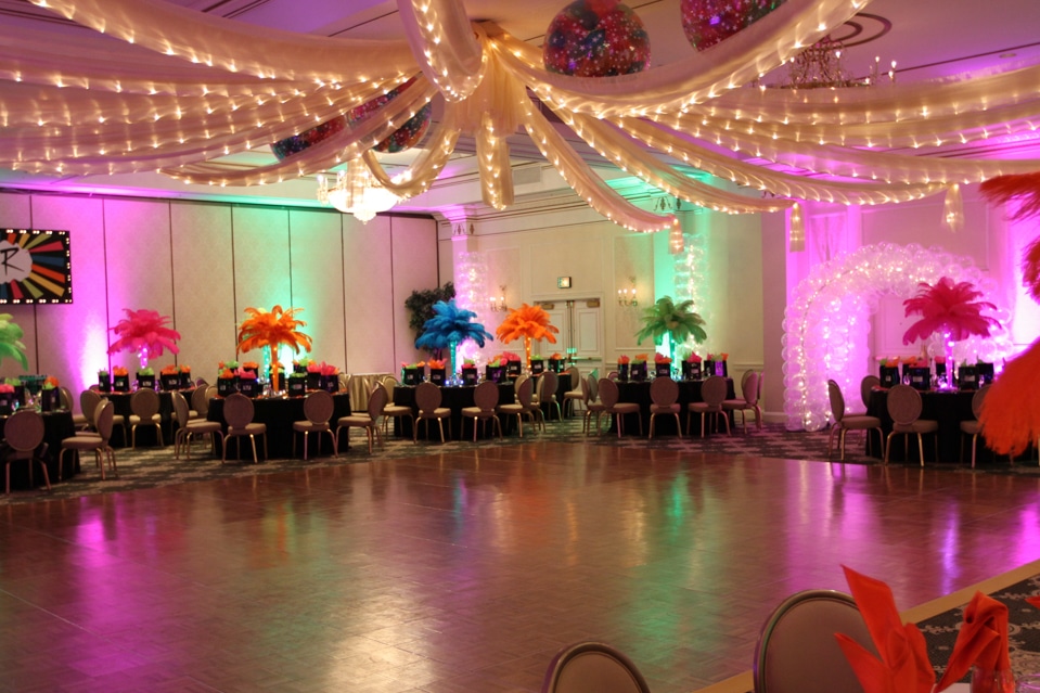 Gold Organza Draped on Ceiling with Lights