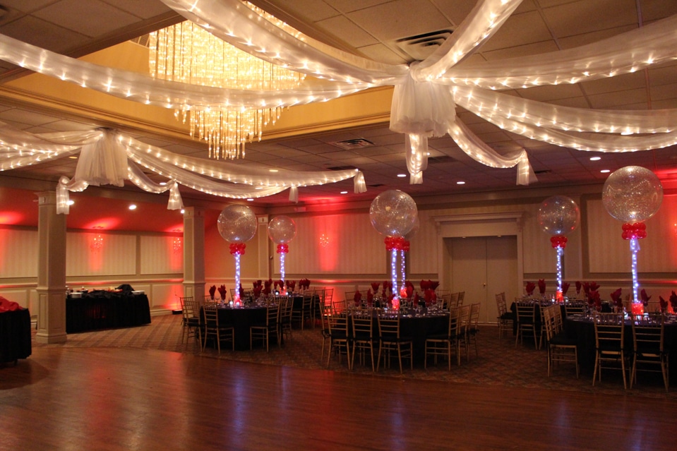 Silver Sparkle Organza Swagged over Dance Floor with Lights