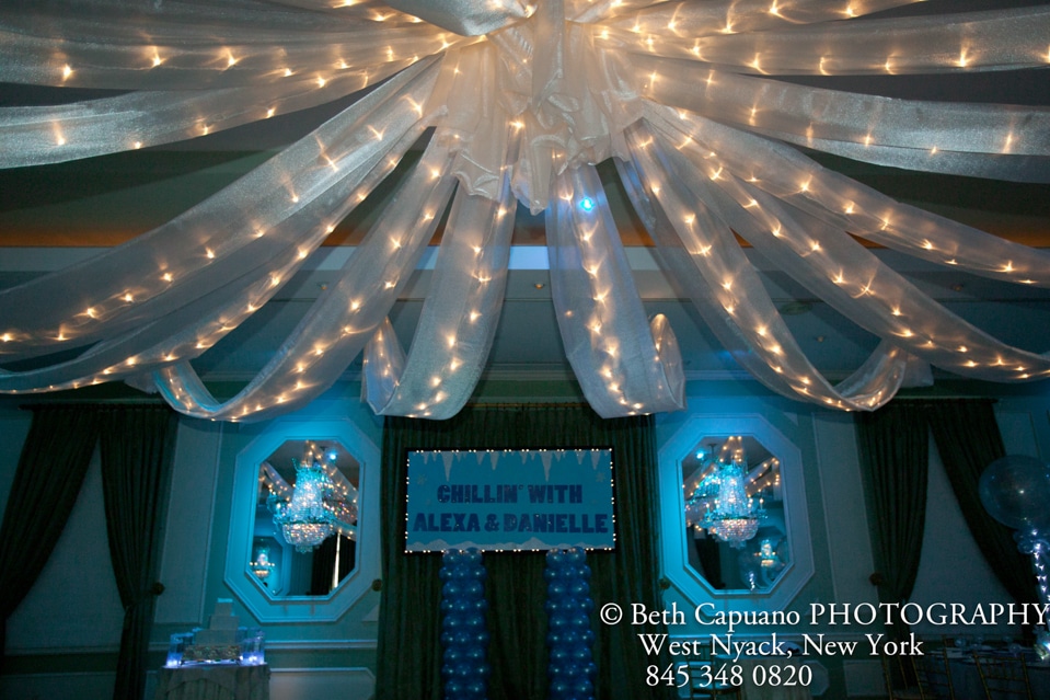 Silver Sparkle Organza Swagged over Dance Floor with Lights