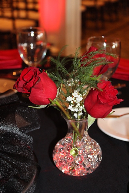 Mini Glass Vases with Aqua Gems, LED Lights and Red Roses