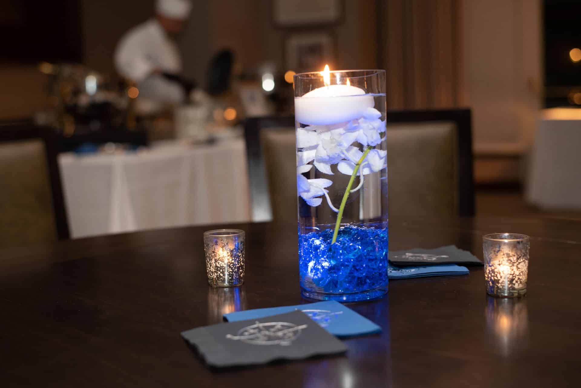 LED Orchid Cocktail Centerpieces with Blue Chips and Lights