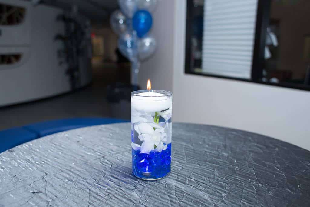 Mini Orchid Centerpiece with LED Lights and Floating Candle for Cocktail Table