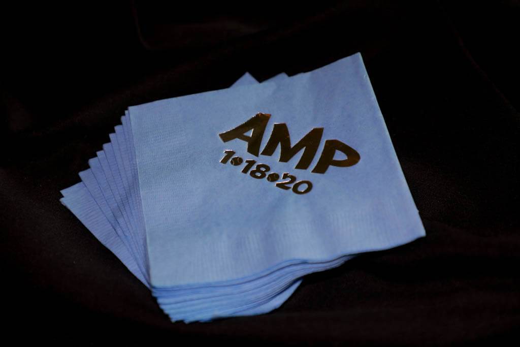 Pale Blue Cocktail Napkins with Silver Foil Initials & Date