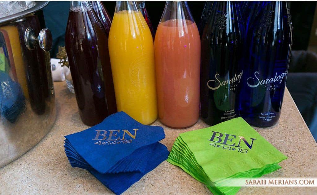 Custom Lime & Navy Cocktail Napkins with Silver Logo for Tennis Themed Bar Mitzvah