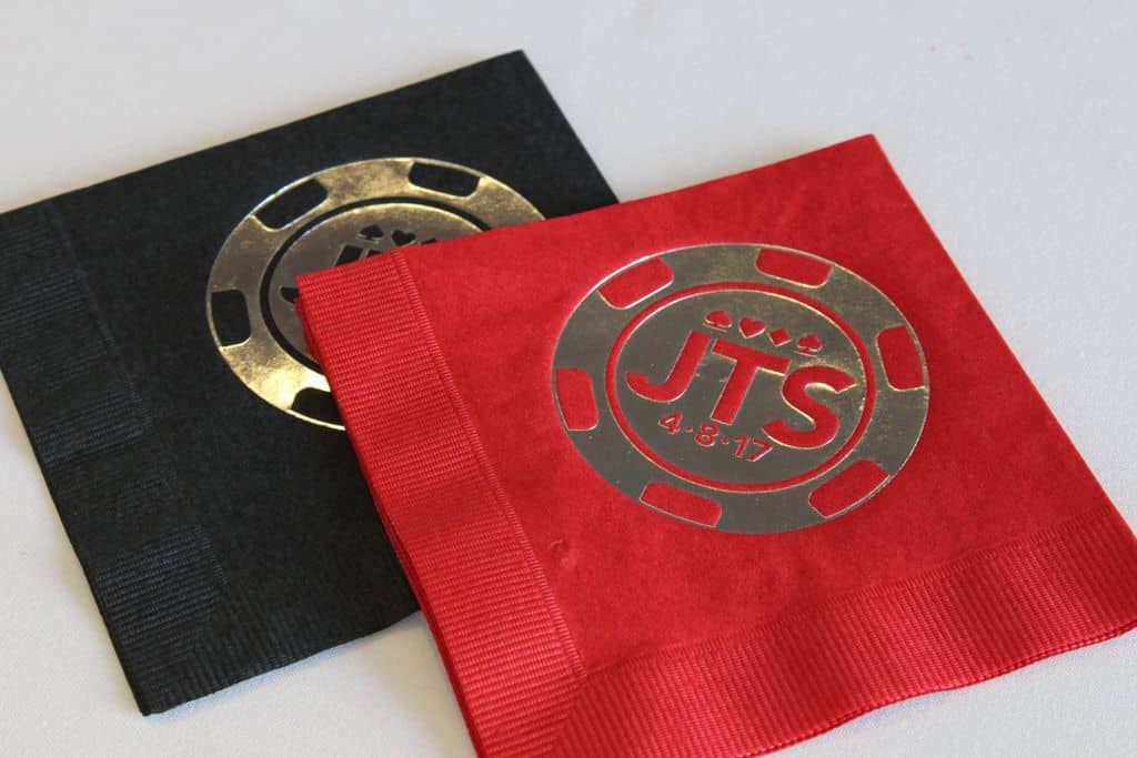Red & Black Cocktail Napkins with Logo for Casino Themed Bar Mitzvah