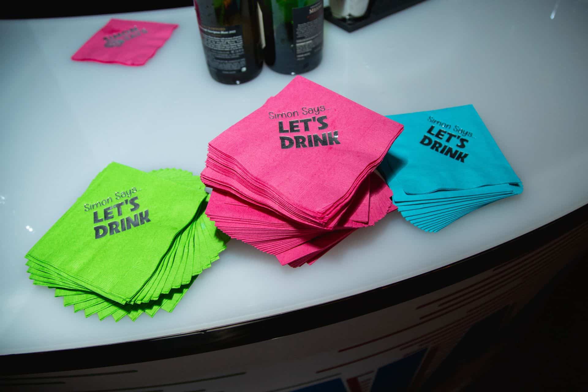 Custom Cocktail Napkins for Neon Themed Bar Mitzvah