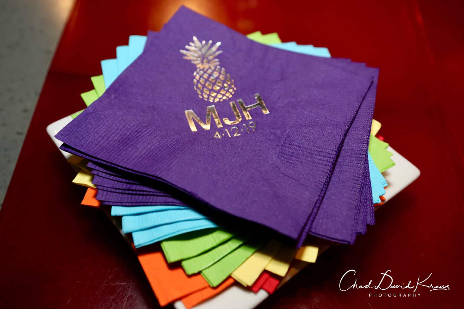 Rainbow Cocktail Napkins with Custom Silver Logo