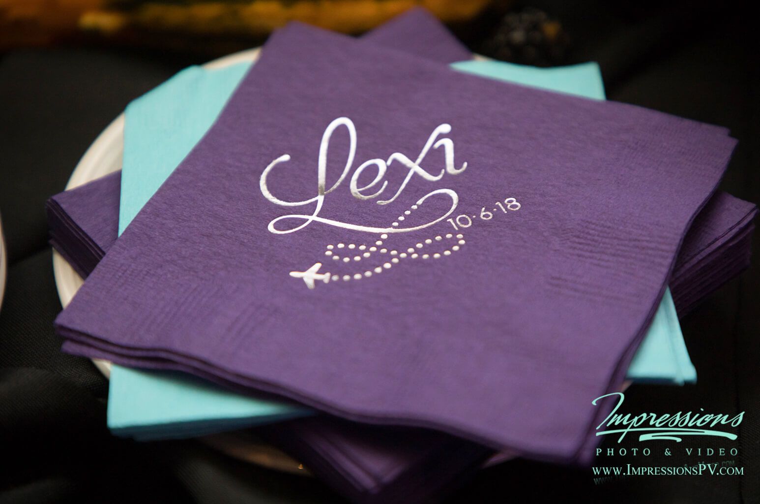 Custom Cocktail Napkins with Silver Foil Logo