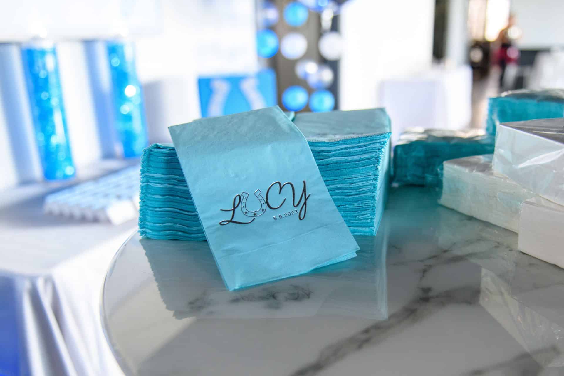 Custom Light Blue Napkins with Logo