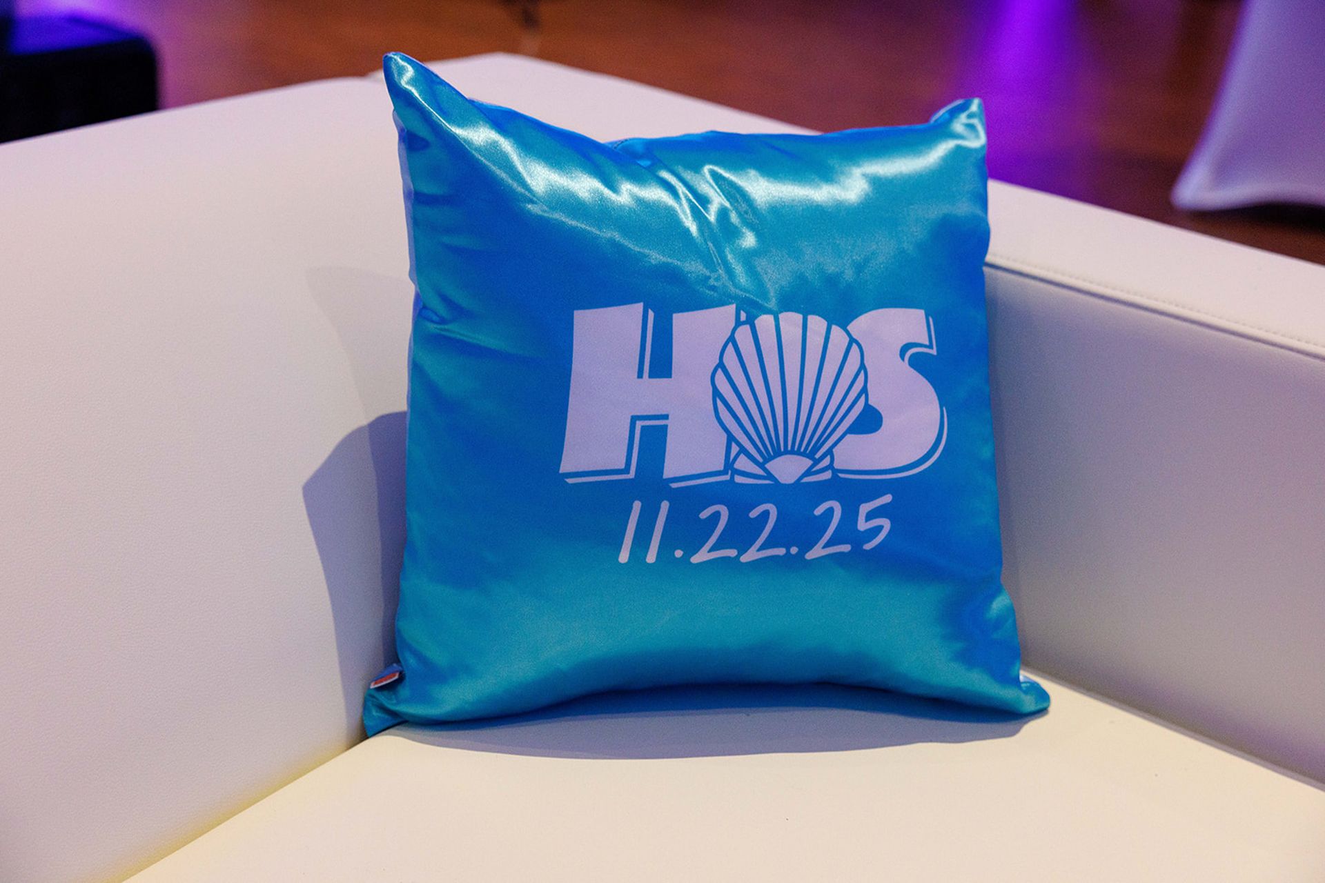 Custom Logo Pillow for a Beach Theme Bat Mitzvah at TIC