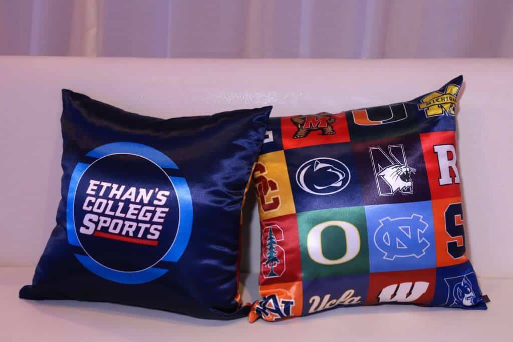 Sports Themed Pillows with Custom Logo and College Team Collage