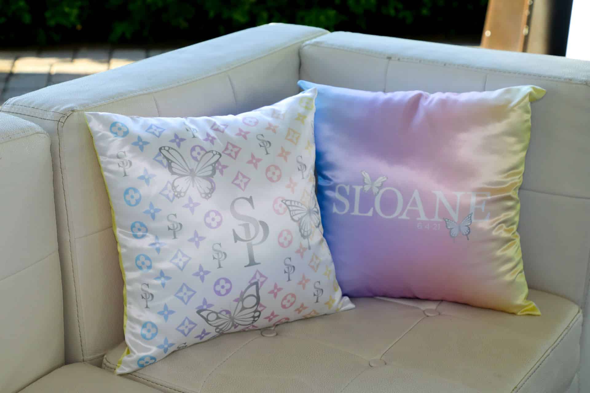 Custom Logo Pillow with Gradient of Colors for Lounge Furniture