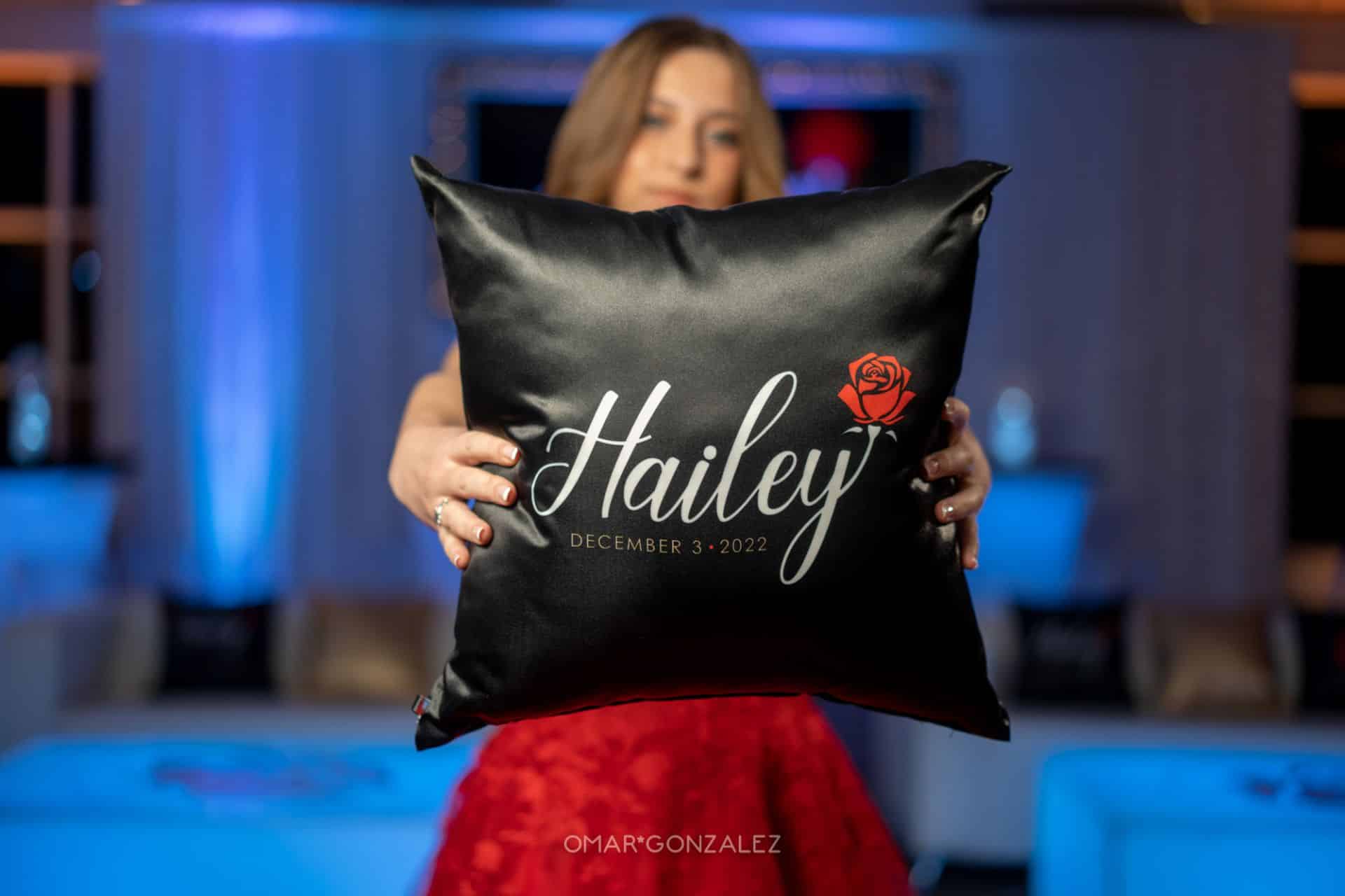 Custom Red Rose Logo Black Pillow