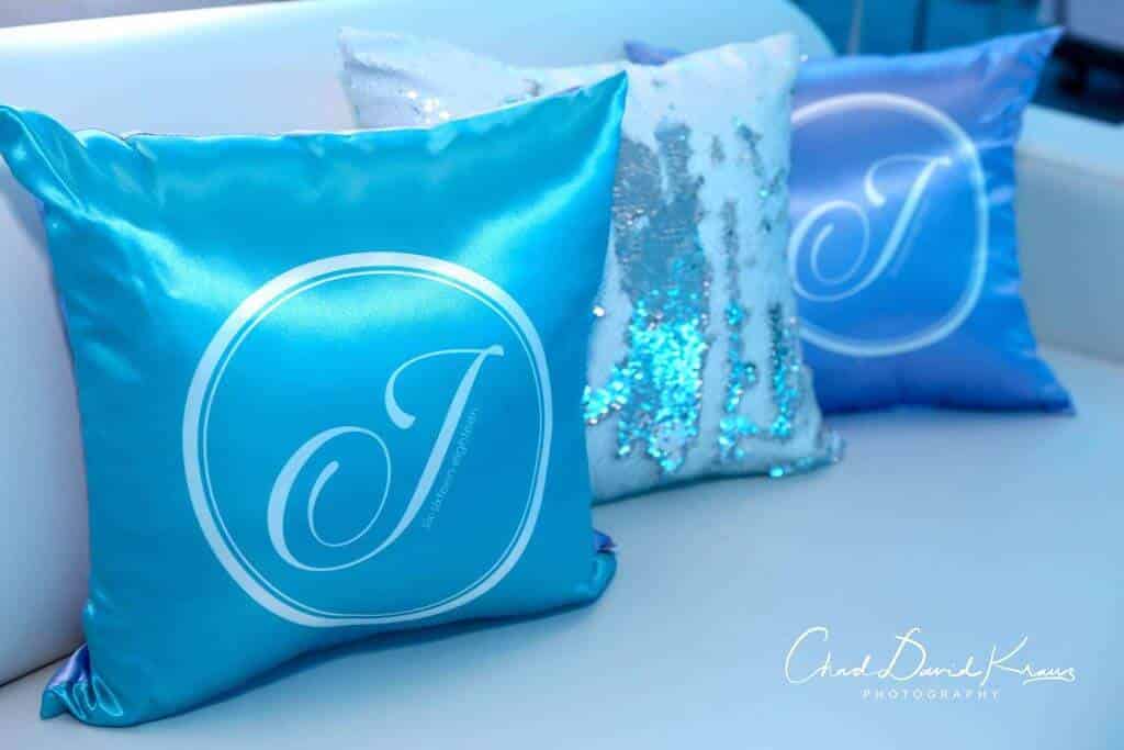 Custom Bat Mitzvah Pillow with Logo and Blingy Pillow