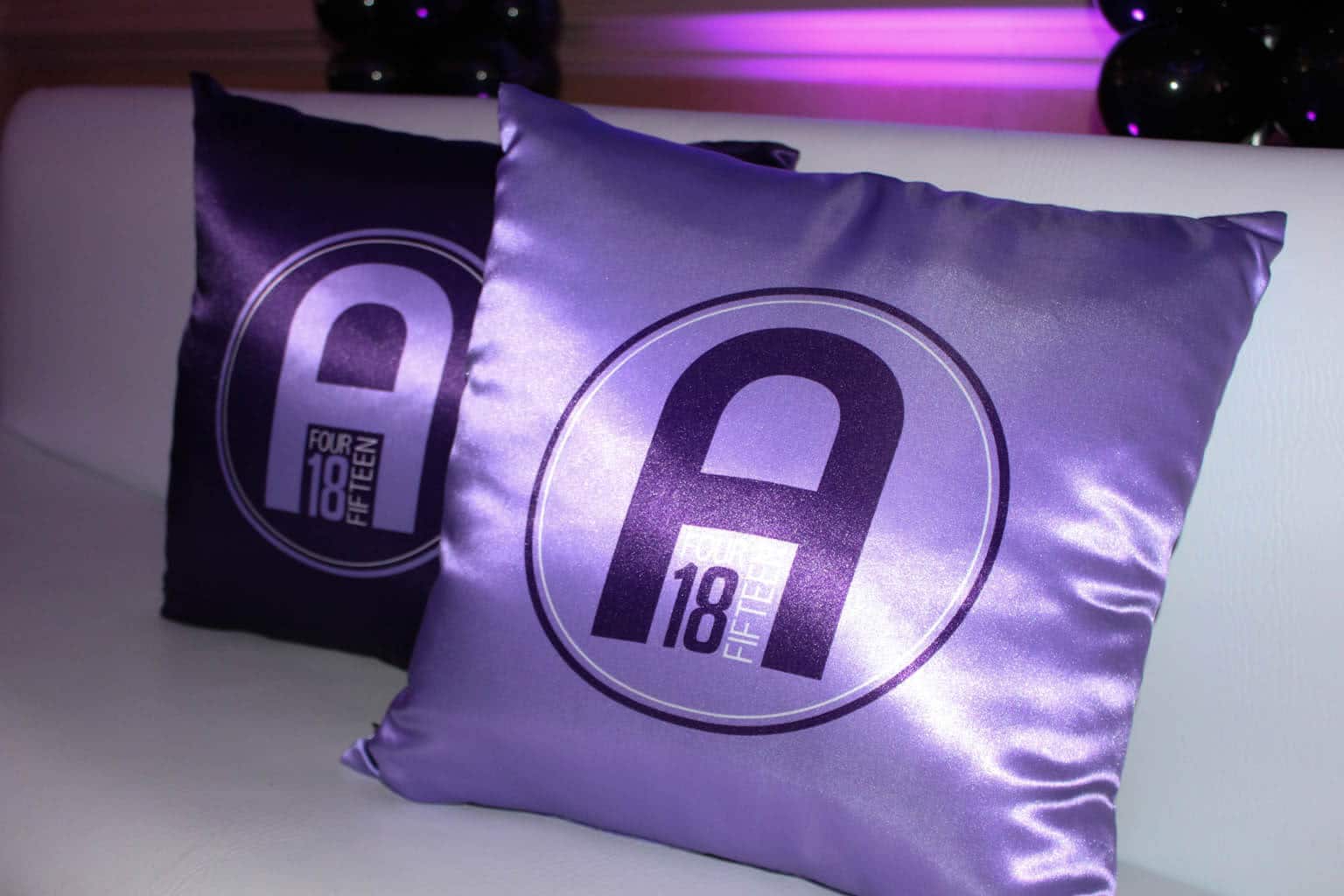 Lavender and Purple Pillows with Custom Designed Bat Mitzvah Logo