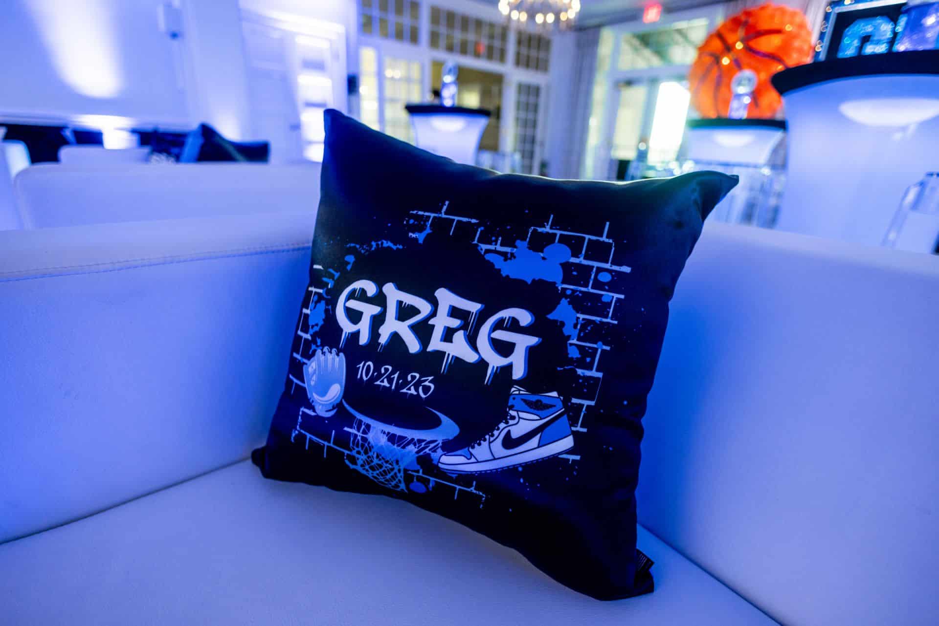 Custom Graffiti Logo Pillow for Sports Themed Bar Mitzvah
