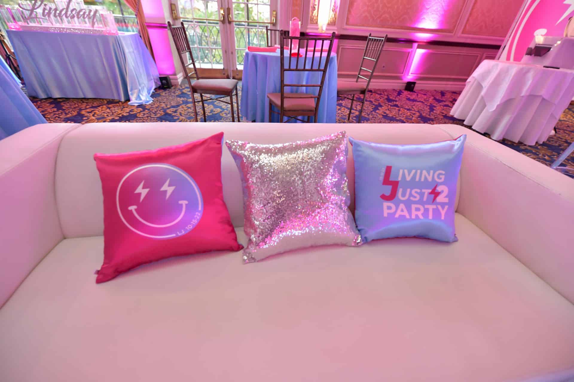 Smiley Custom Logo Pillows Pink and Light Blue