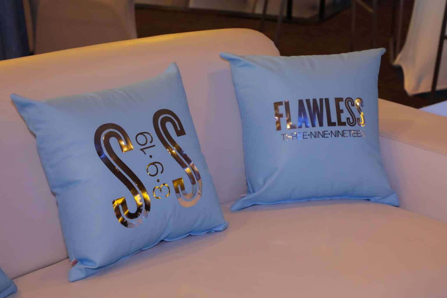 Custom Silver Vinyl Logo Pillows