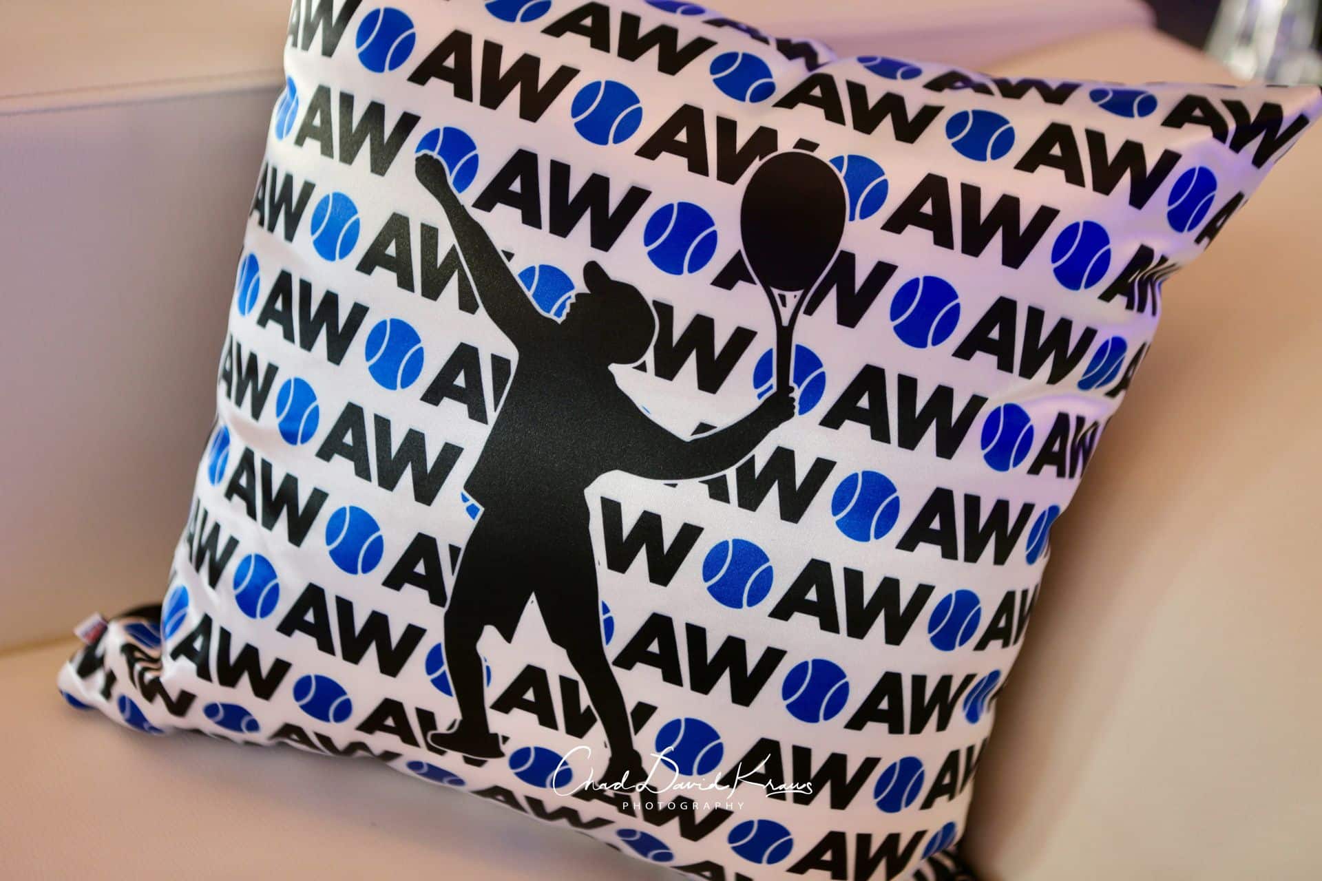 Tennis Themed Logo Pillow with Custom Pattern and Silhouette