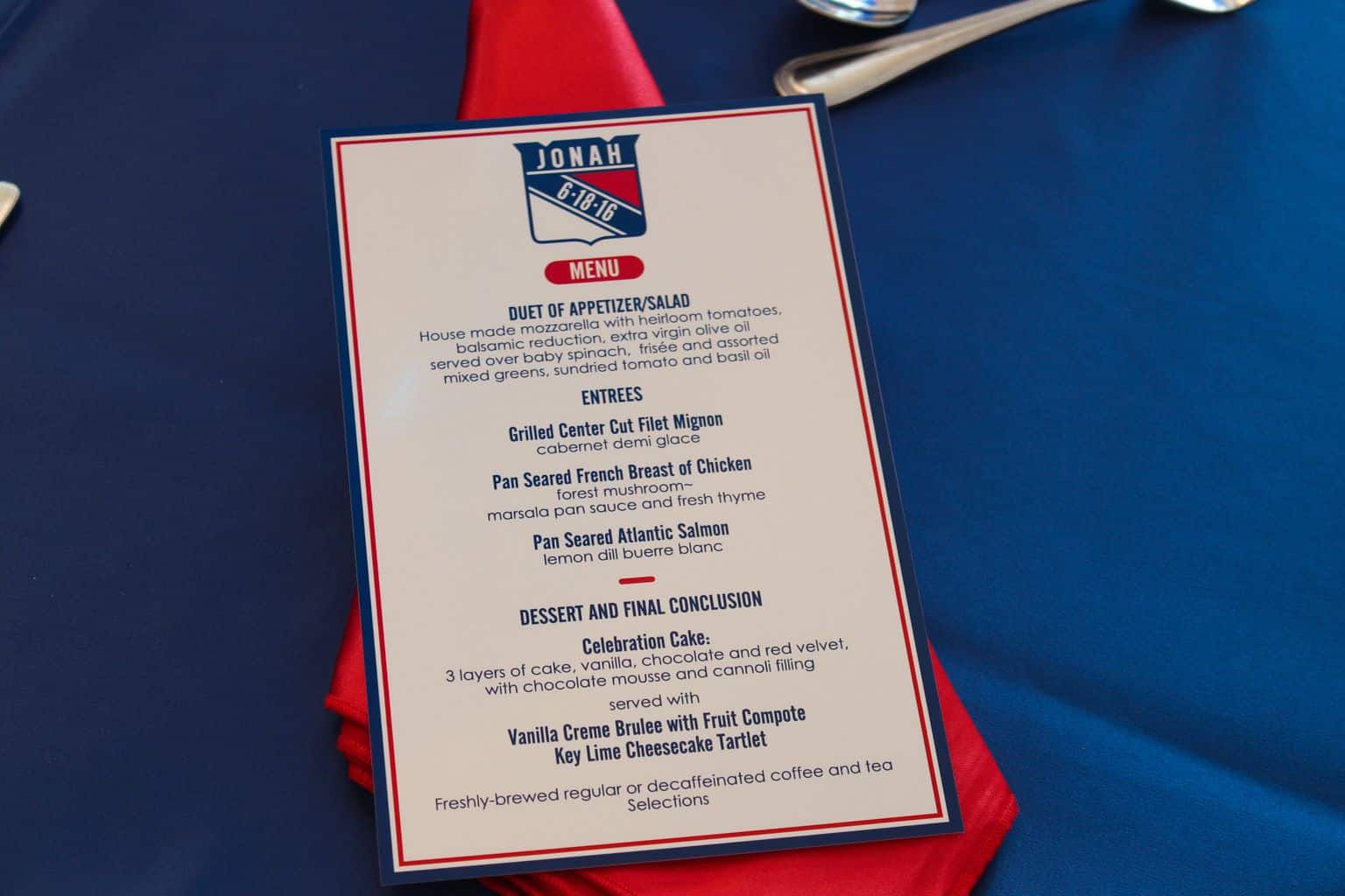 Custom Hockey Themed Menus with Logo