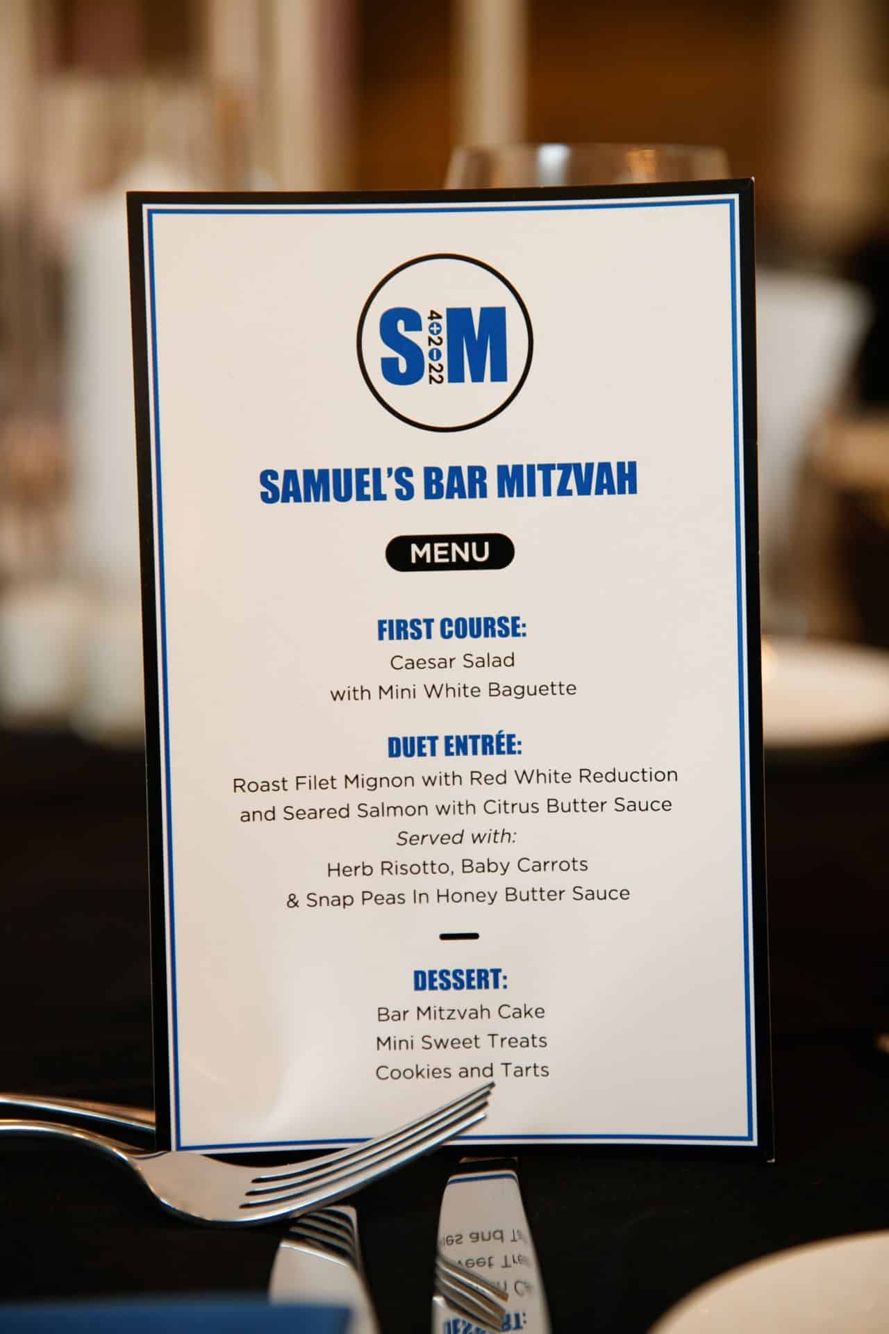 Bar Mitzvah Menu with Custom Logo