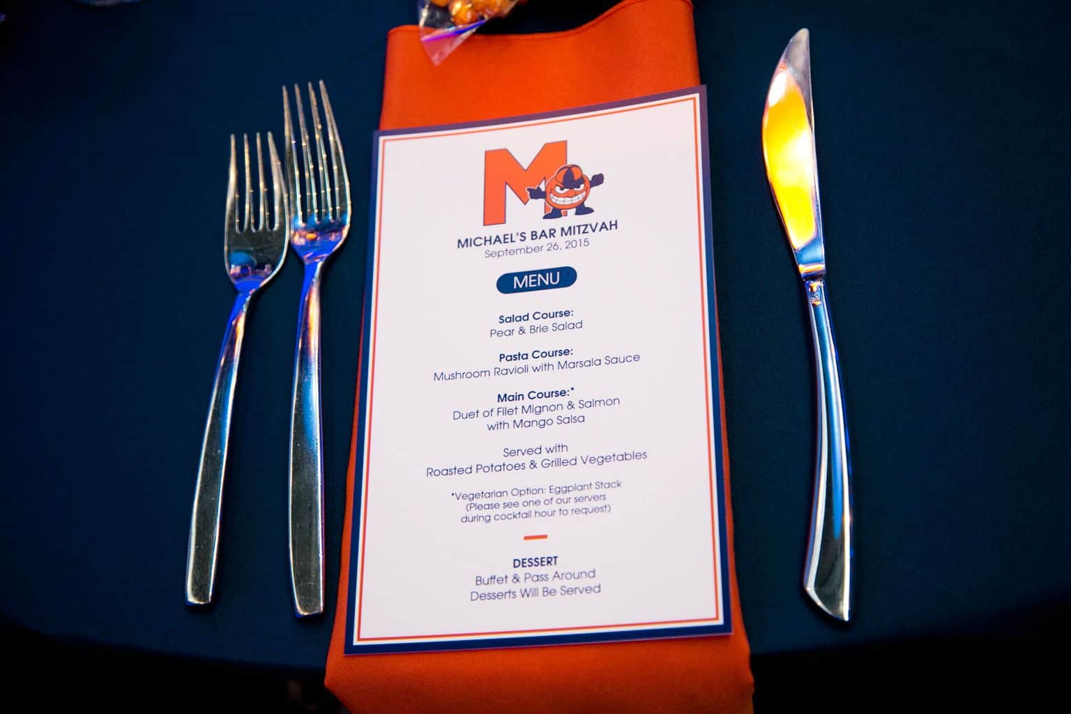 Syracuse Themed Bar Mitzvah Menu with Custom Logo