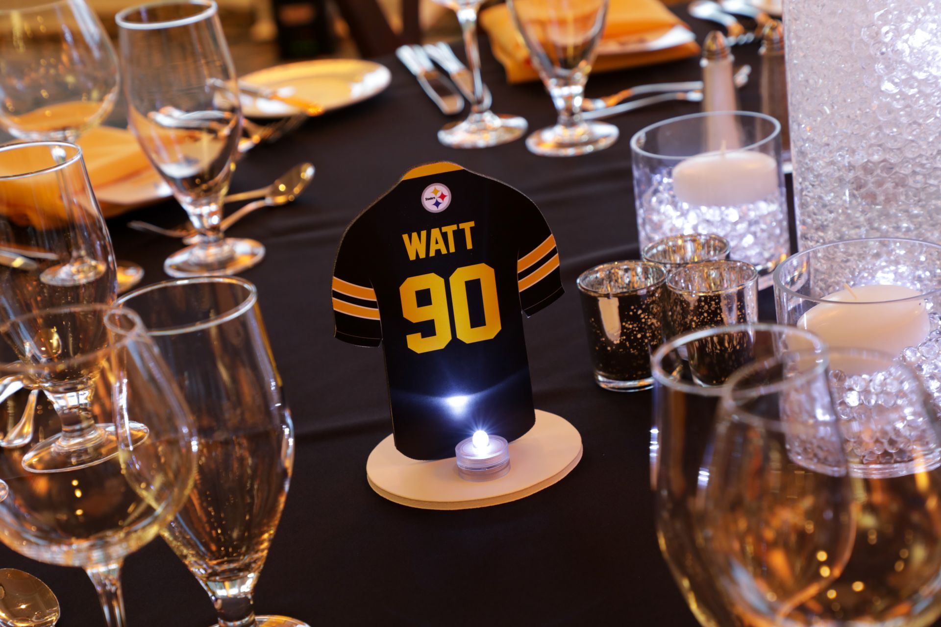 Custom Cutout Steelers Jersey Table Sign for Sports Themed Bar Mitzvah