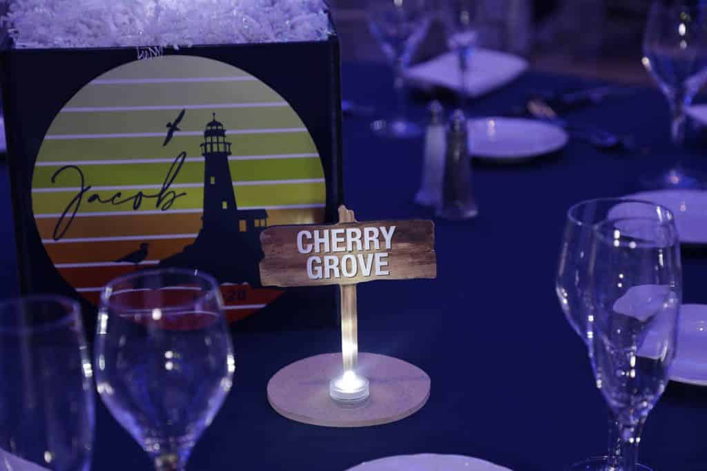 Custom Driftwood Table Sign for Fire Island Themed Bar Mitzvah