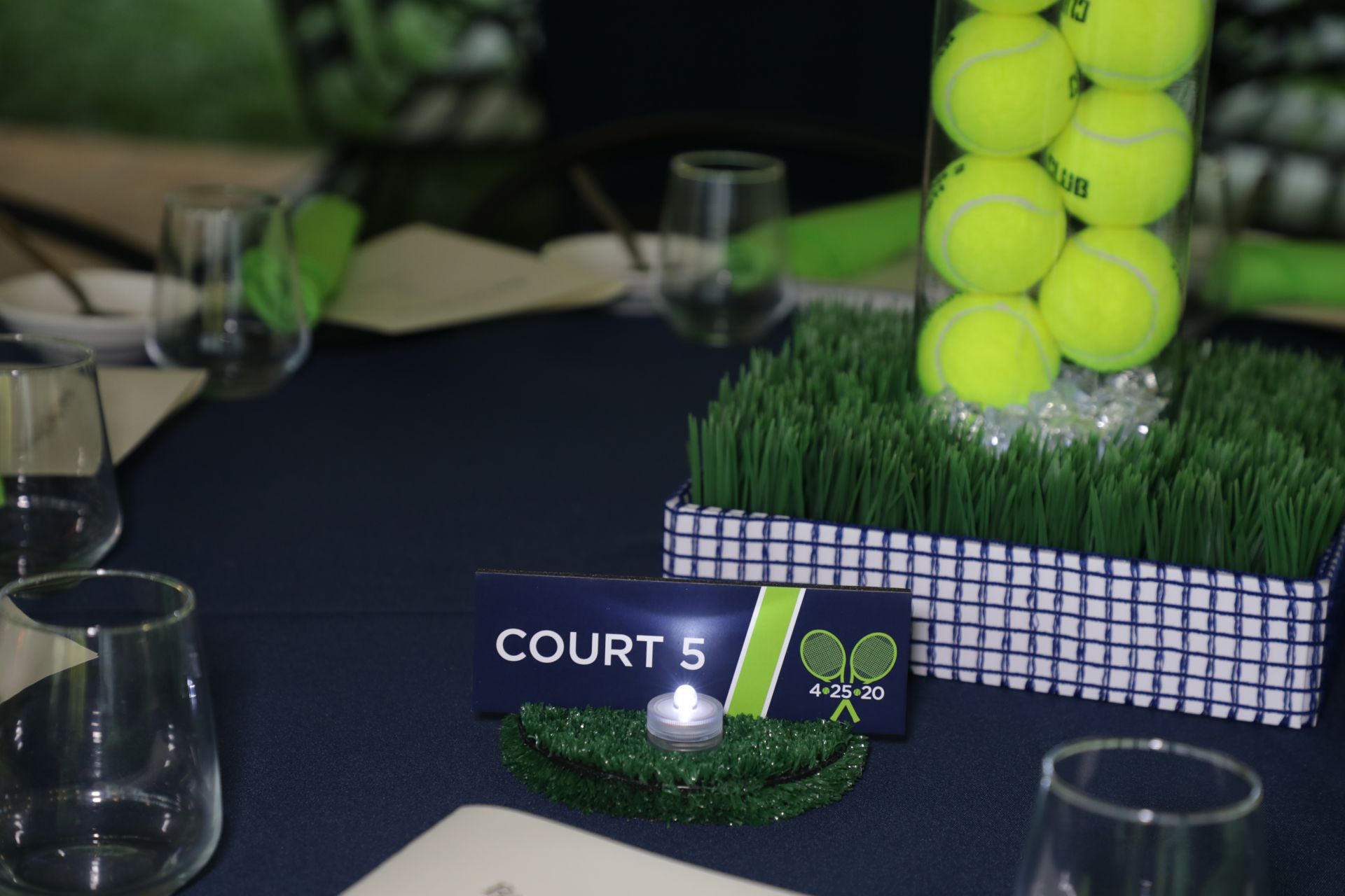 Tennis Themed Table Sign with Turf Base & Court Numbers