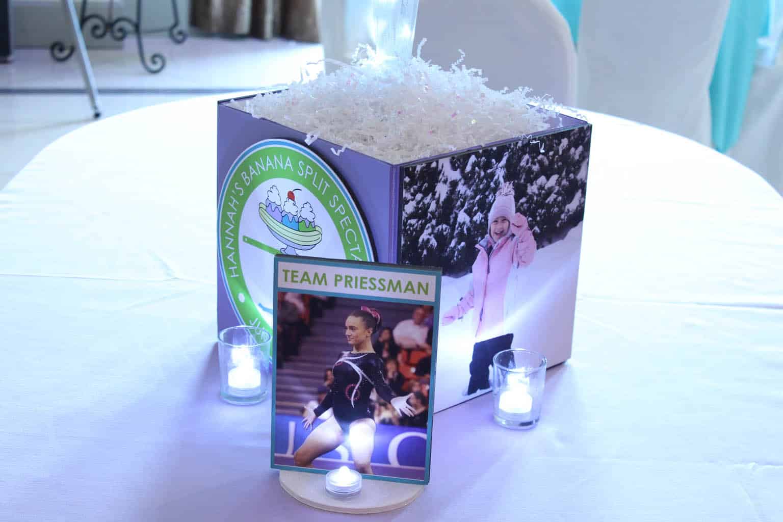 Gymnastics Themed Bat Mitzvah Table Sign with Photos