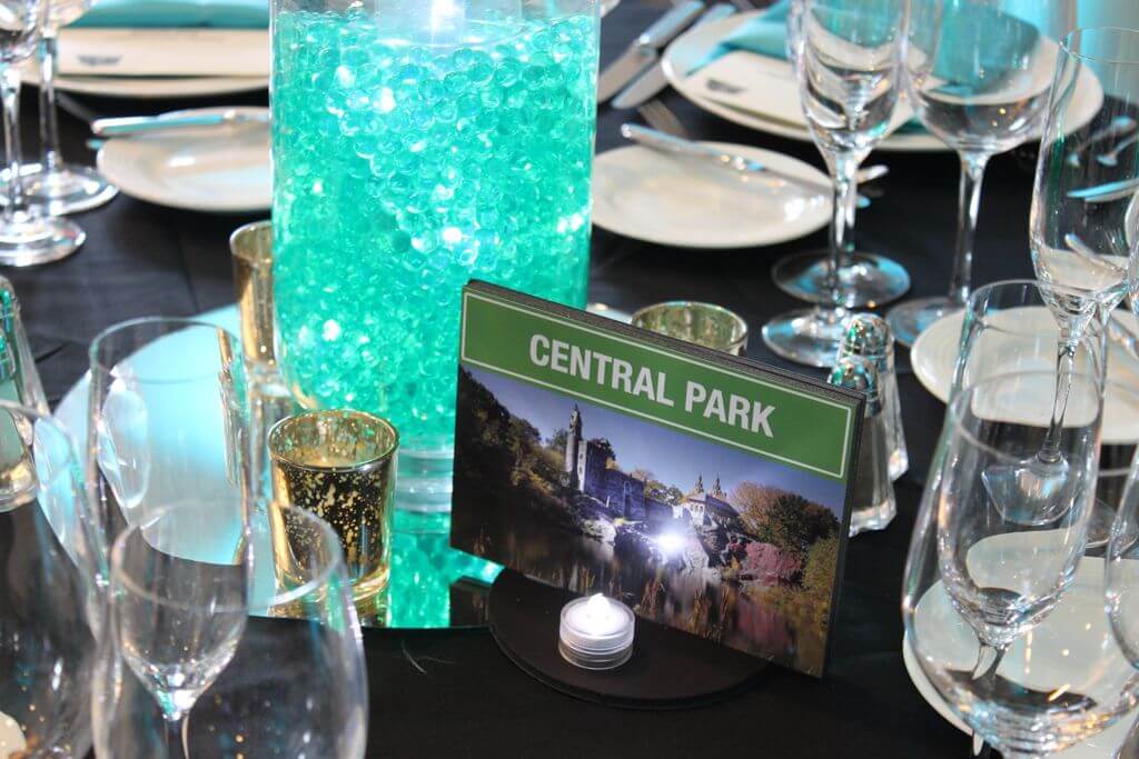 NYC Themed Table Sign with Images and Street Signs