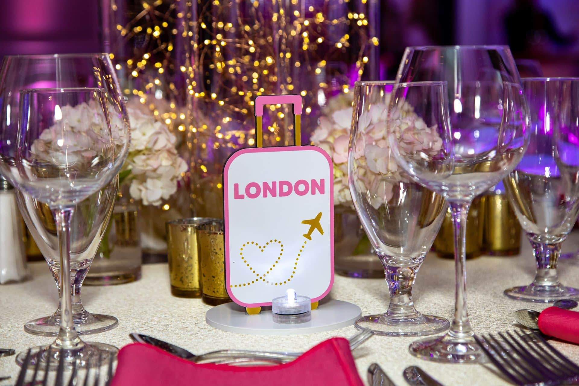 Custom Suitcase Table Sign for a Travel Theme Bat Mitzvah