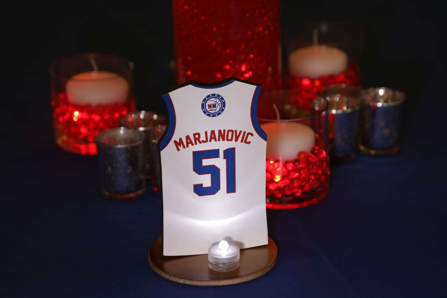 Sixers Themed Basketball Jersey Table Sign with Player Name & Number