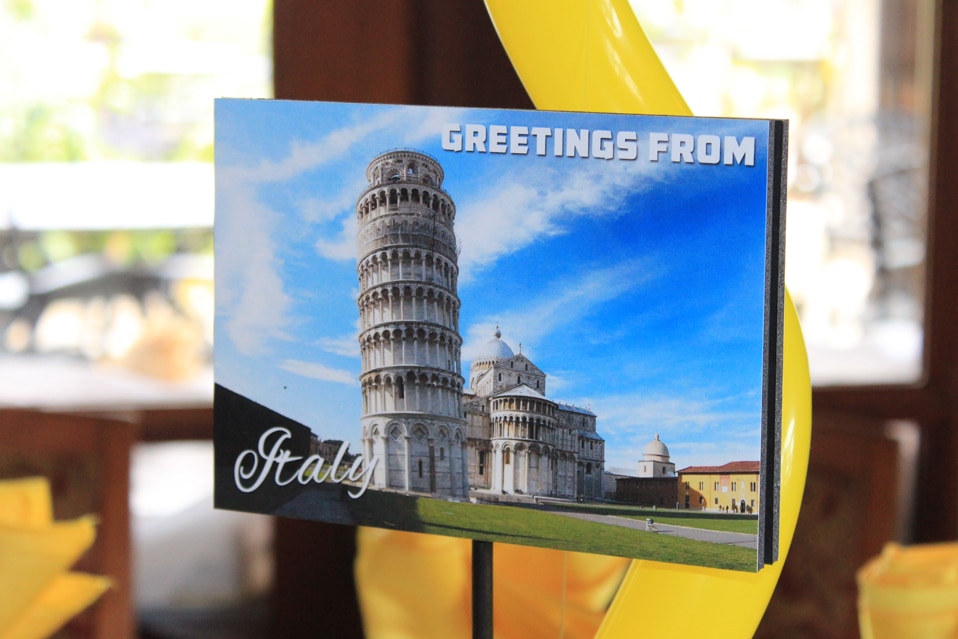 Postcard Table Sign for Travel Themed Bar Mitzvah