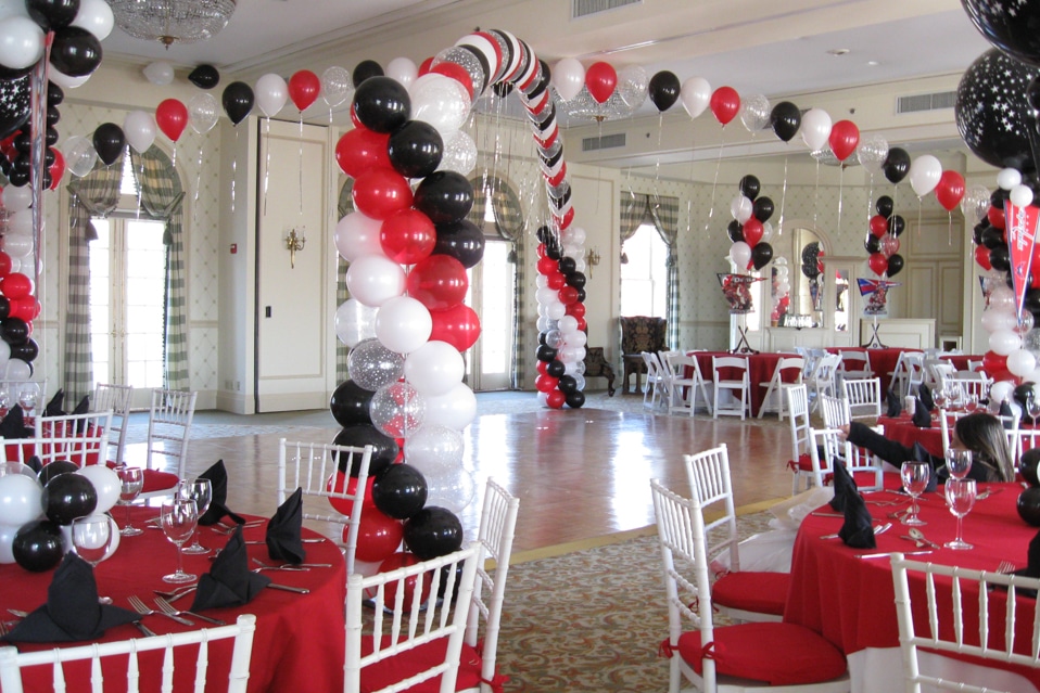 Red, White and Black Balloon Gazebo over Dance Floor