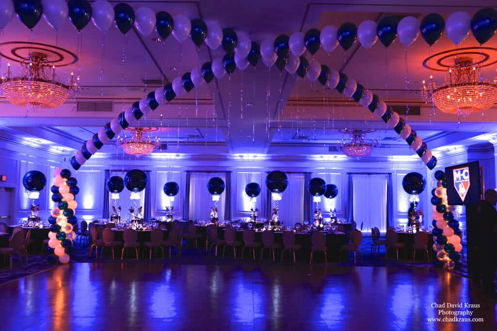 Navy and White Balloon Gazebo with Lights for Yankees Themed Bar Mitzvah at Pearl River Hilton