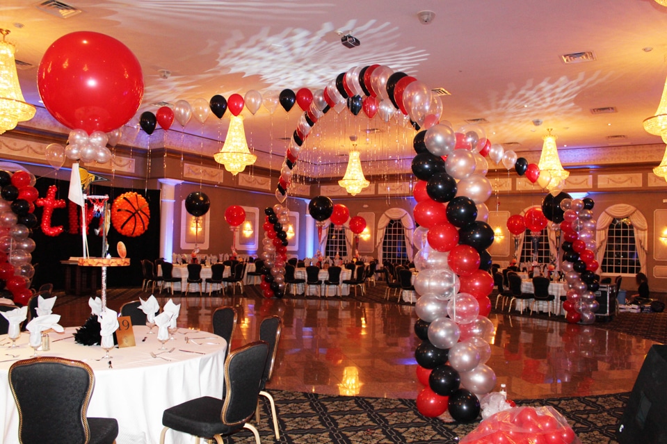 Black, Red & Silver Balloon Gazebo over Dance Floor