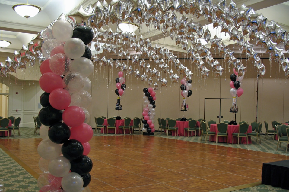 Pink, Black and White Star Canopy over Dance Floor
