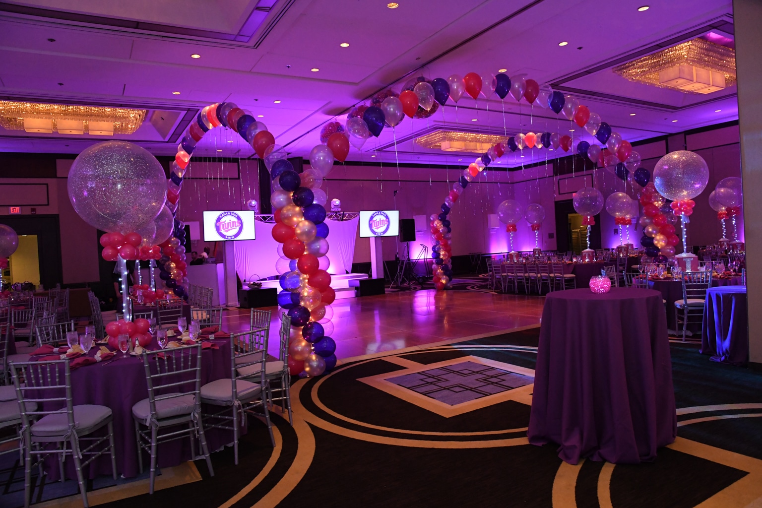 Hot Pink and Purple Balloon Gazebo with Lights at Hyatt Greenwich