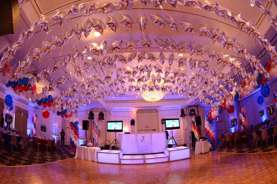 Red, Blue and Silver Star Canopy over Dance Floor