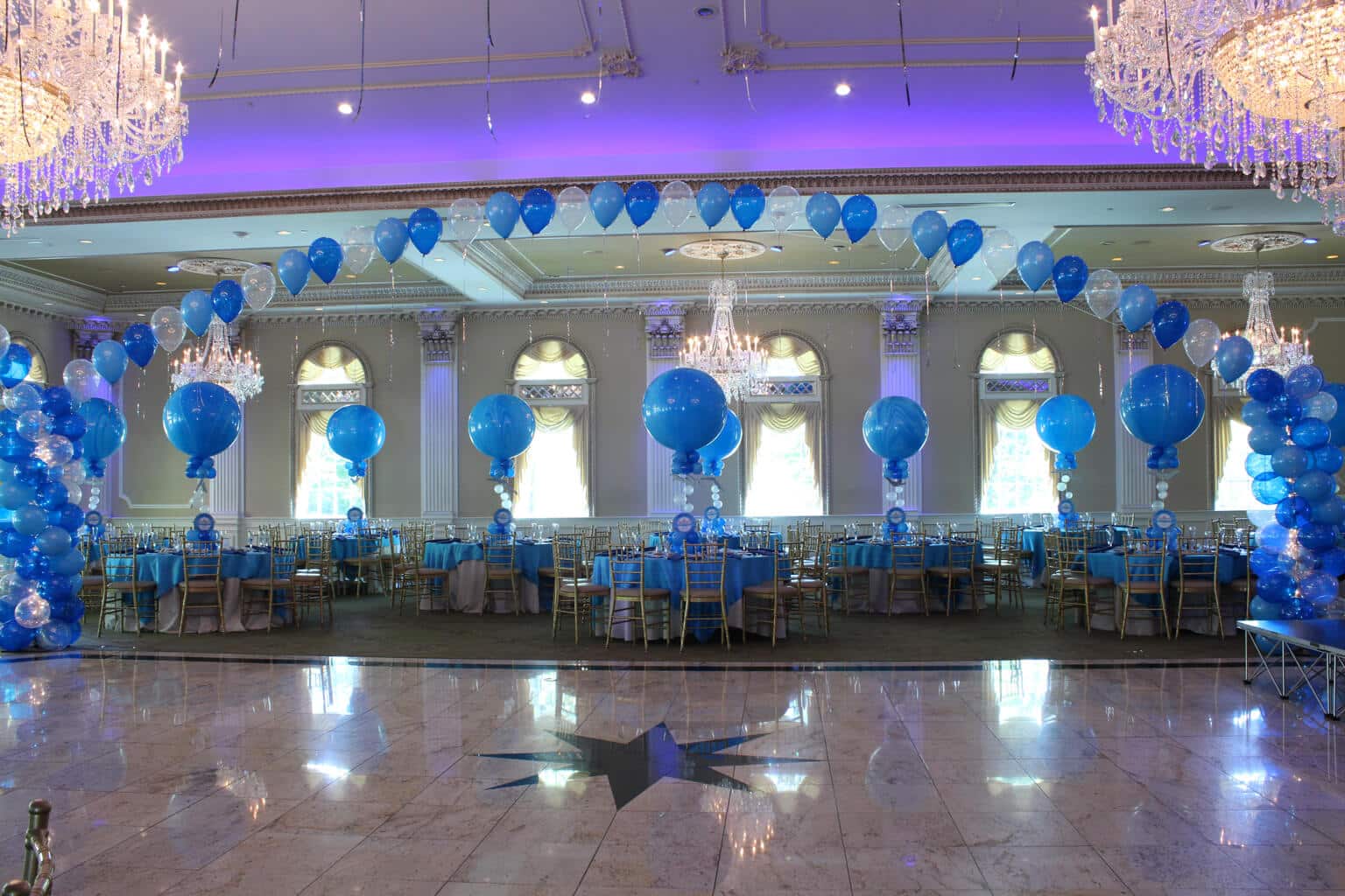Turquoise and Royal Blue Balloon Gazebo for Swim Themed Bat Mitzvah