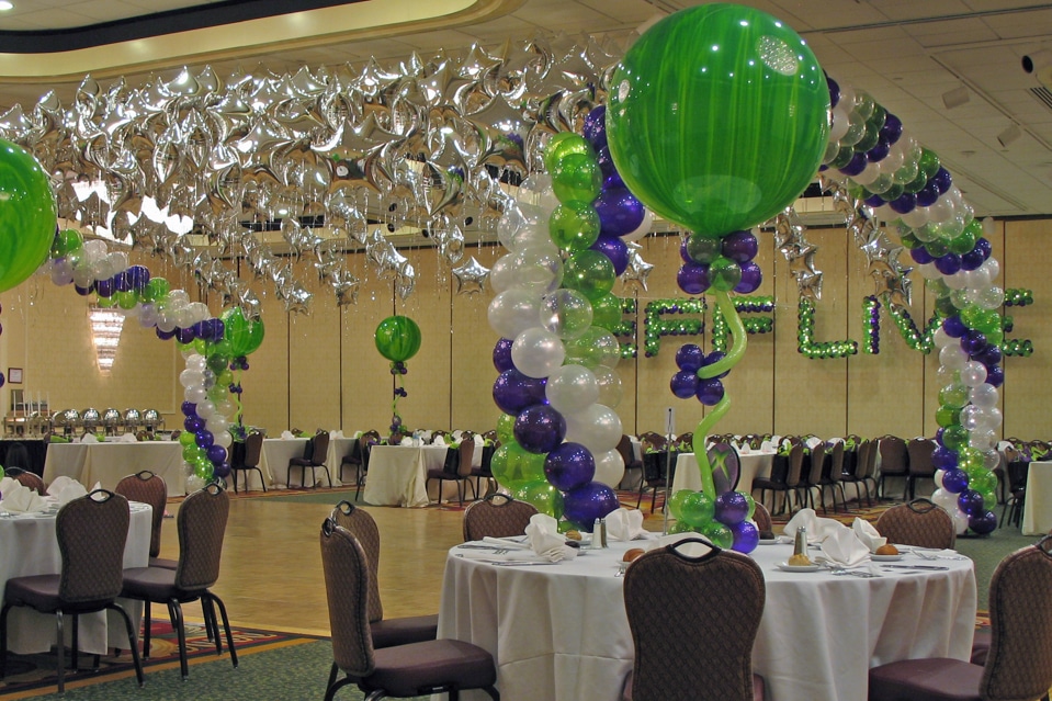 Purple and Lime Bar Mitzvah Balloon Canopy
